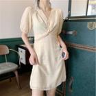 Twist-front Short-sleeve Mini A-line Dress