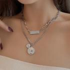 Layered Coin Necklace Silver - One Size