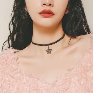 Rhinestone Star Pendant Lace Choker As Shown In Figure - One Size