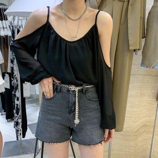 Open-back Chiffon Long-sleeve Top