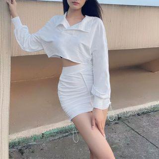 Set: Collared Cropped Sweatshirt + Mini Pencil Skirt