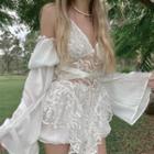 V-neck Floral Embroidered See-through Camisole Top