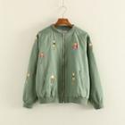 Cat Embroidered Bomber Jacket