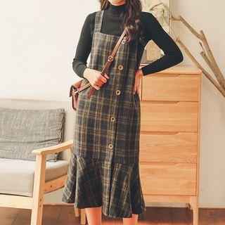 Plaid Midi Mermaid Pinafore Dress