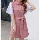 Short-sleeve Panel Tie-waist Dress