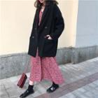 Floral Long-sleeve Midi A-line Dress / Notch Lapel Double-breasted Coat
