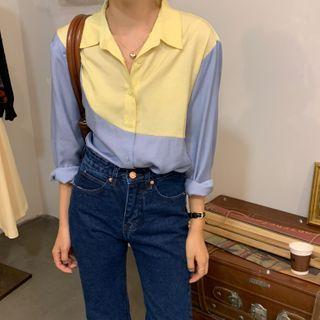Two-tone Shirt Cream Yellow & Blue - One Size