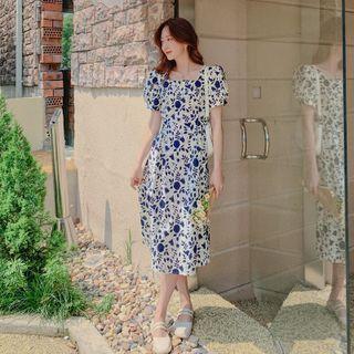 Puff-sleeve Floral Maxi Dress