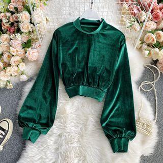 Stand-collar Velvet Long-sleeve Top