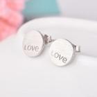 925 Sterling Silver Disc Love Lettering Earring Silver - One Size