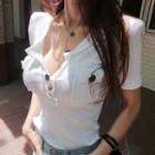 Buckled Short-sleeve Ribbed Top