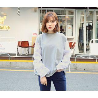 Long-sleeve Drop-shoulder Color-block T-shirt