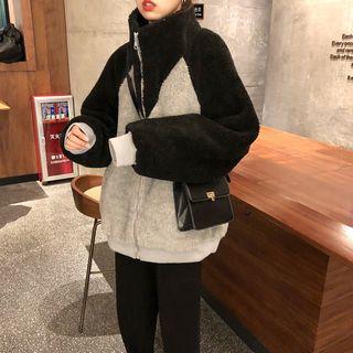 Color Block Fleece Jacket Gray - One Size