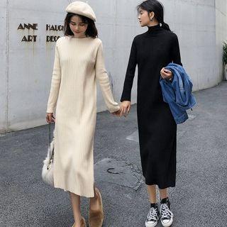 Plain Knitted High-waist Midi Dress
