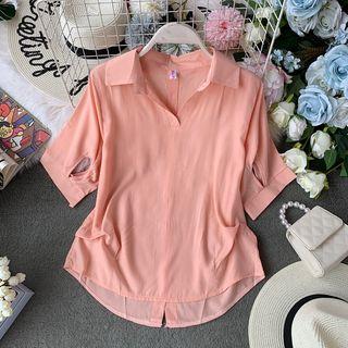 Key-hole Sleeve V-neck Shirt