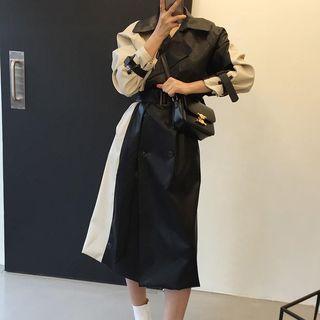 Two-tone Double Breasted Long Coat