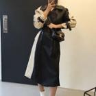 Two-tone Double Breasted Long Coat