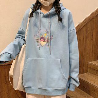 Cartoon Embroidered Drawstring Hoodie