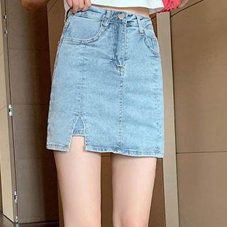 High-waist Denim Mini Straight-fit Skort