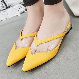 Faux Leather Pointed-toe Clear Pvc Mules