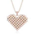 Faux-pearl Crystal Heart Necklace