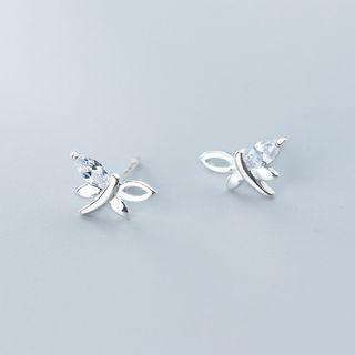925 Sterling Silver Rhinestone Dragonfly Earring 1 Pair - As Shown In Figure - One Size