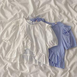 Short-sleeve Ruffle Asymmetrical Blouse