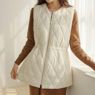Round-neck Zip-up Quilted Vest
