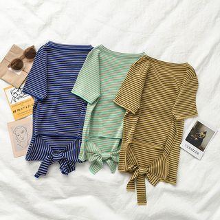 Striped Bow Back Short-sleeve T-shirt