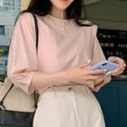 Short-sleeve Plain Blouse Nude Pink - One Size