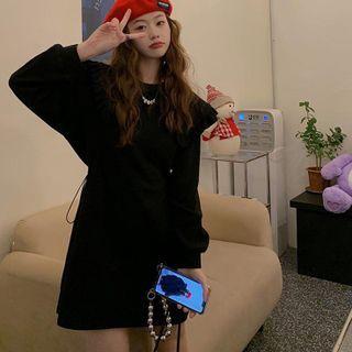 Long-sleeve Wide-collar Frill Trim Sheath Dress