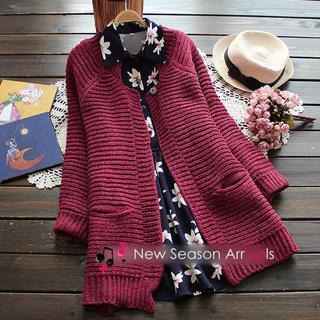 Stand-collar Long Cardigan