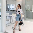 Fray-hem Denim Shorts Light Blue - One Size