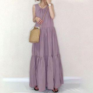 Sleeveless Plain Maxi Dress Purple - One Size