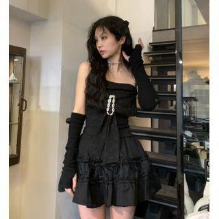 Set : Bow Tube Top + High-waist Plain Skirt