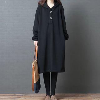 Half-placket Midi Hoodie Dress