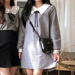 Bow-accent Glen-plaid Mini Dress