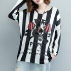 Long-sleeve Print Striped T-shirt As Shown In Figure - One Size