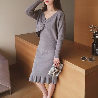 Set: Cardigan + Knit Tank Top + Midi Skirt