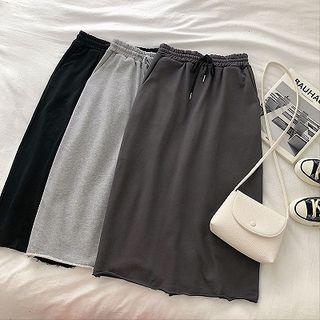 Plain High-waist Drawcord Skirt