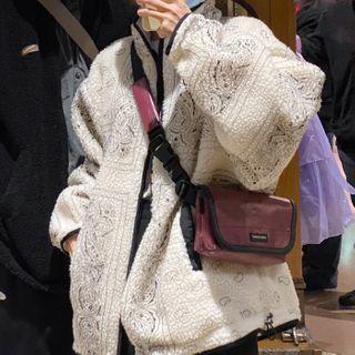 Pattern Print Fleece Zip-up Jacket White - One Size