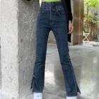 High-waist Side Slit Elastic Slim Fit Jeans