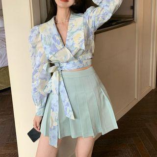 Tie Dye Cropped Blouse / Pleated Mini Skirt
