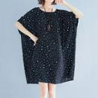3/4-sleeve Dotted Chiffon Dress As Shown In Figure - One Size