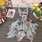 Spaghetti Strap Floral Irregular Hem A-line Dress