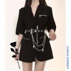 Set: Elbow-sleeve Zip Detail A-line Mini Shirtdress + Chained Belt