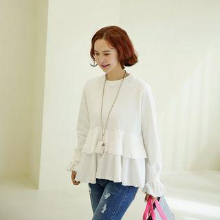 Ruffle-hem Cotton Sweatshirt