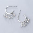 Bead 925 Sterling Silver Half Hoop Earring S925 Silver - White - One Size