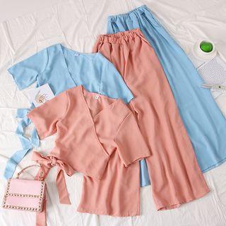 Set: Wrapped Crop Top + High-waist Wide-leg Pants