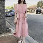 Linen Short-sleeve Midi A-line Dress